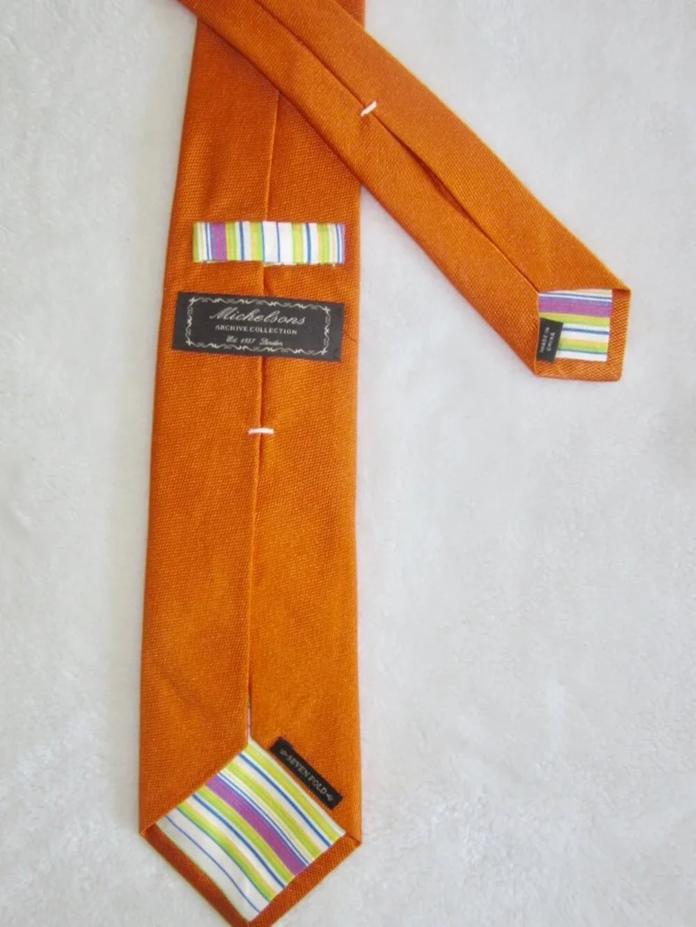MICHELSONS Archive Collection Seven Fold Silk Tie Orange